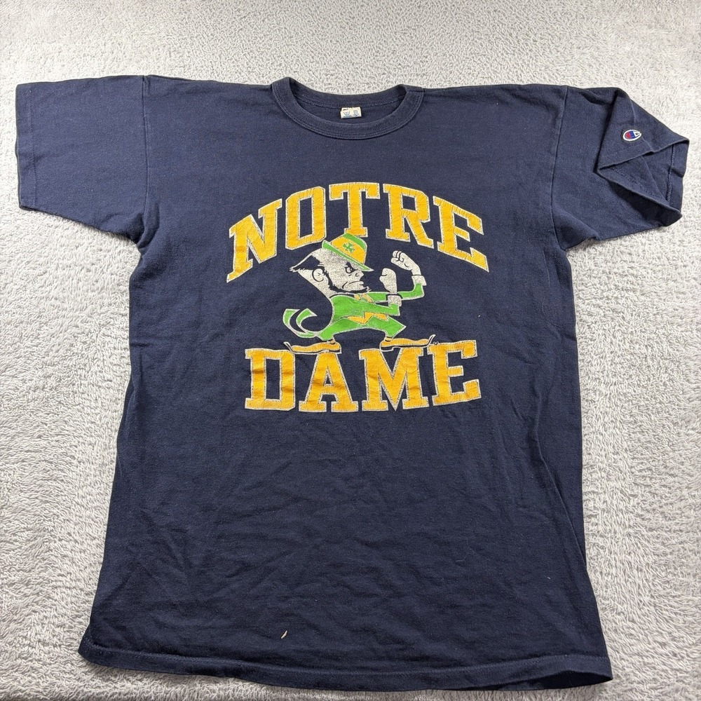 VINTAGE 80s Champion Notre Dame Shirt Mens XL Blue‎ Cotton USA Fighting Irish